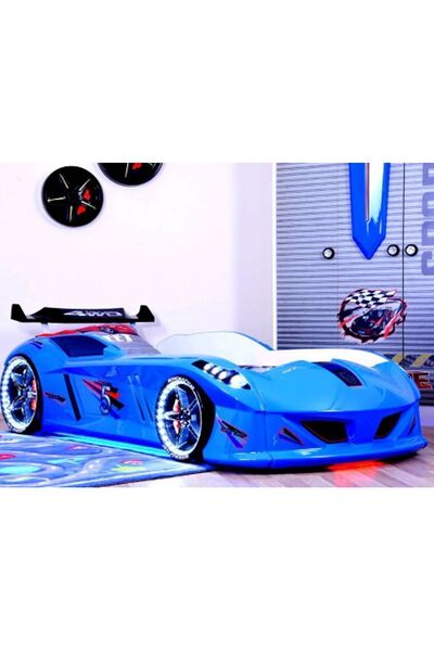 Setay Arabalı Yatak, Jaguar Rüzgarlıklı Full Ledli Arabalı Yatak - Mavi