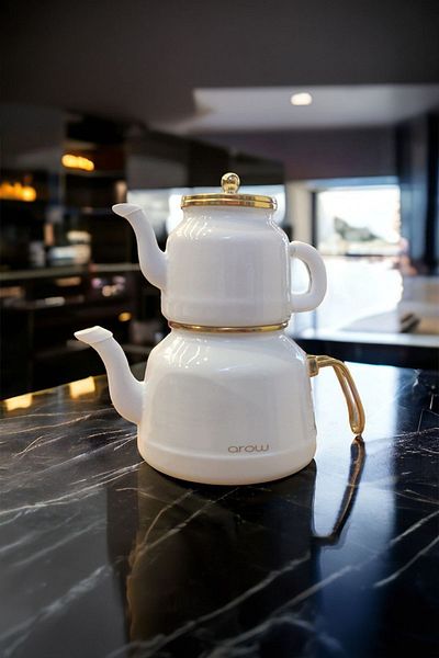 AROW White Enamel Teapot Set - TR-4534