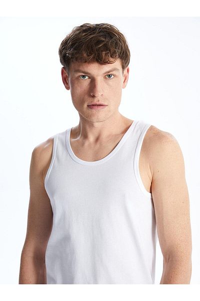 LC Waikiki White U Collar Optical Combed Cotton Men's Tank Top