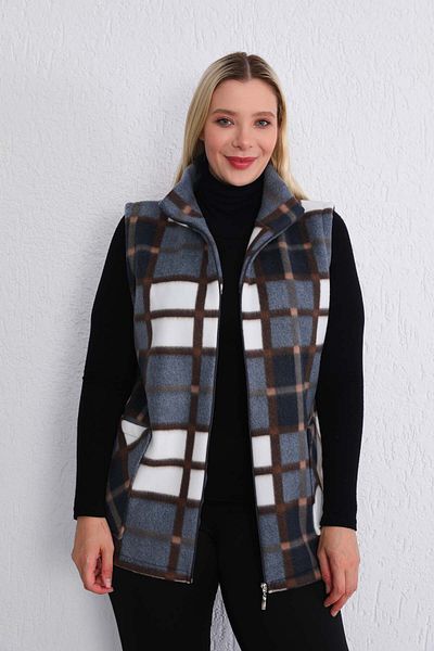 Kardelen Butik Ümraniye Winter Black Brown Patterned Fleece Vest