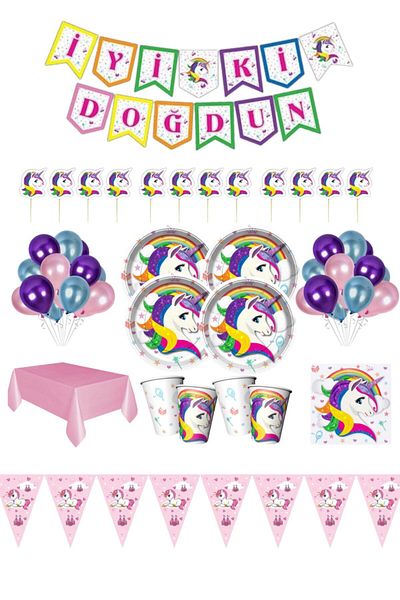 BARN MEMBERS Unicorn Themed Birthday Set for 8 People
