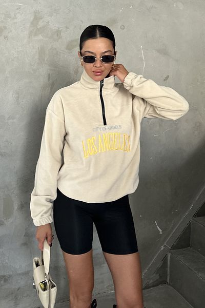 MODAGEN Λος Άντζελες κεντημένο Unisex φλις φούτερ - γιακάς και μισό φερμουάρ