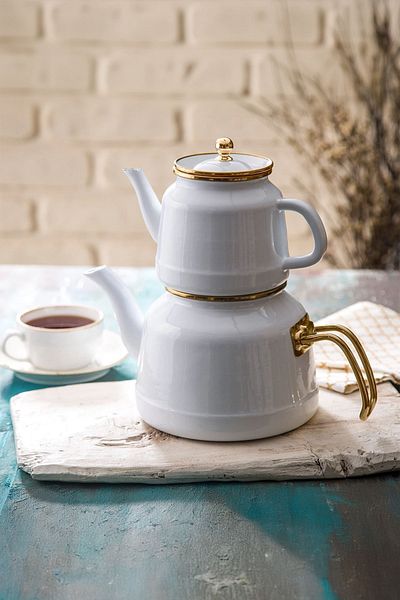 AROW White Enamel Teapot Set - TR-4534
