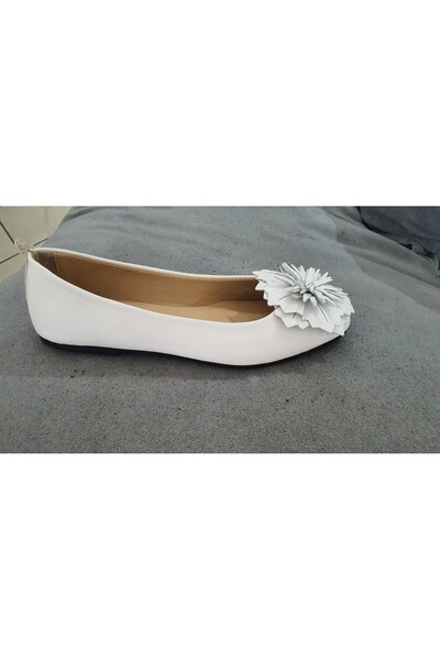 VİNİCCİ AYAKKABI Genuine Leather Flower Buckle White Shoes