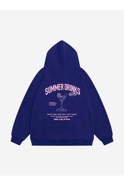 Mad&Calf Hanorac supradimensionat pentru femei cu fustă și fleece cu glugă - Drinks Printed