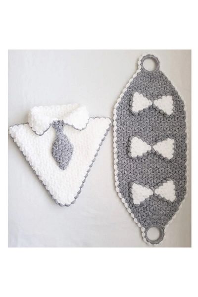 Oiz Story Hand Knitted 2-Piece Gray Groom Bath Loofah