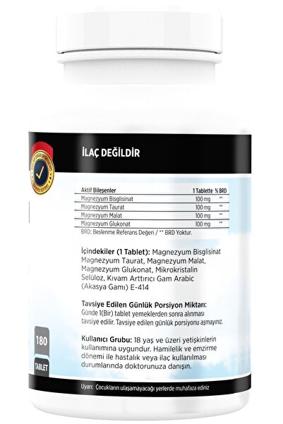 FLX Magnezyum Elementleri Complex Magnesium Malat Taurat Glukonat Glisinat 400 Mg 180 Tablet