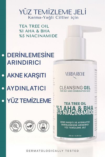 Verda Riche Anti-Acne and Purifying Tea Tree Extract Facial Cleansing Gel for Combination-Oily Skin 200ml