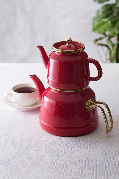 AROW TR-4535 Red Teapot Enamel Set