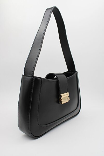 LASSO Geantă de umăr neagră cu fermoar și căptușită