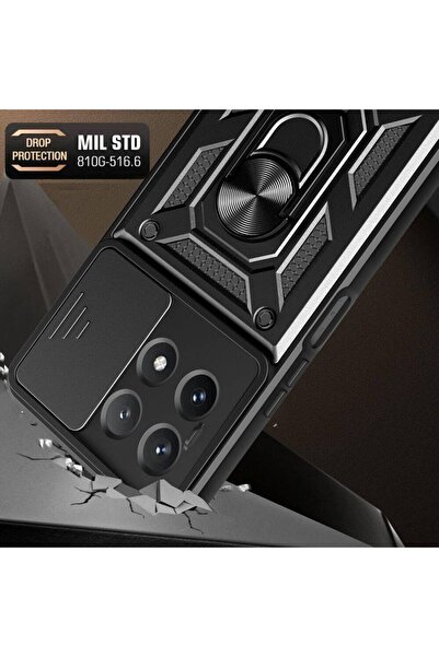 Fibaks Poco X6 Pro 5g Case Camera Protected Armor Tank Cover with Sliding Ring