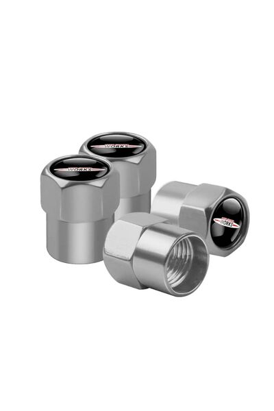 İKTUNING MINI COOPER WORKS LOGOLU ALÜMİNYUM KAPLAMA 4 ADET SİBOP KAPAK(GÜMÜŞ)