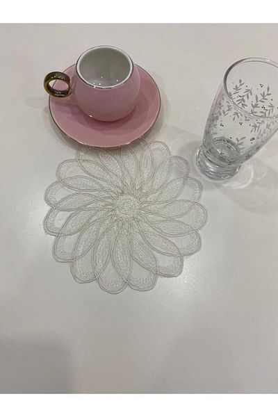 İNCİ ÇEYİZ 6 τεμάχια Hayal Tulle Wind Rose με μοτίβο κεντημένο καφέ παρουσιαστική χαρτοπετσέτα & σουβέρ
