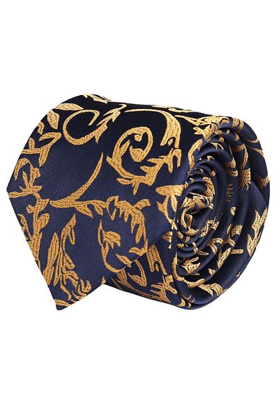 Esgue Hand Made 7.5 cm Yellow - Navy Blue Patterned Tie Handkerchief