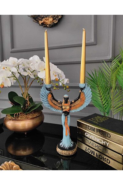 SZN DEKOR Mavi Gold Detaylı Isis Şamdan, Isis Mumluk, Dekoratif Biblo, Yeni Y...