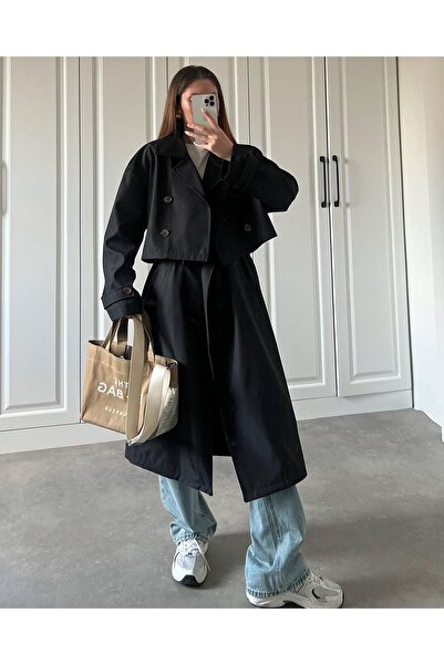 Parille TASARIM PARÇALI HEM YELEK HEM CROP HEMDE TRENÇKOT SİHİRLİ TRENÇKOT