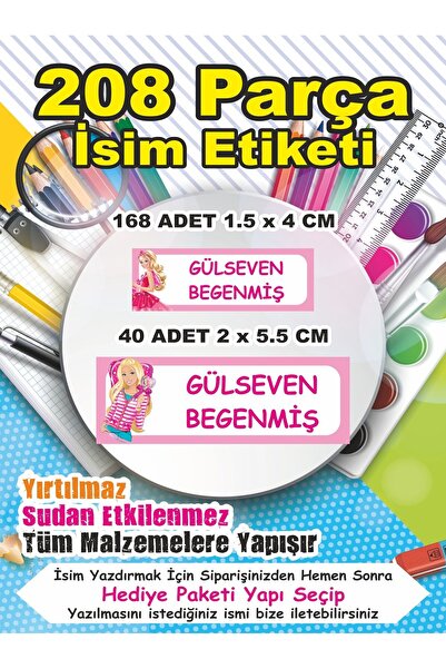 LİPYOS Okul Etiketi Kalem Defter Etiketi Kişiye Özel İsim Yazılabilen Etiket 208 Parça