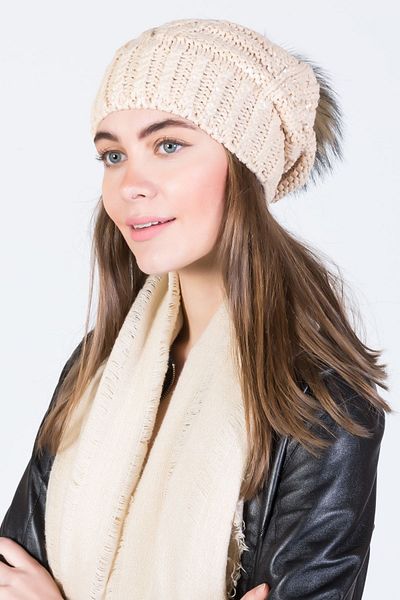 POSUSS Glittery Pompom Acrylic Women's Beanie Beige - Ps707