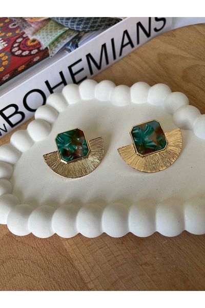 Lune Dor Accessories Bone Detail Velvet Vintage Green Gold Earring