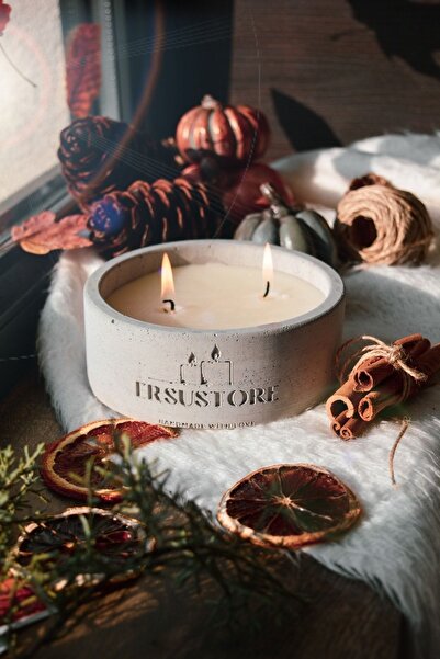 ersu store Dekoratif Tasarım Baskılı Kokulu Beton Saksı Mum