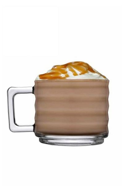 Paşabahçe Bricks Tea and Coffee Cup Glass Mug with Handle 4 Pieces