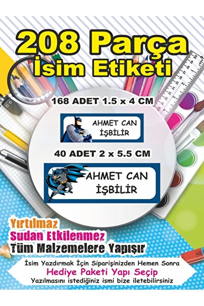 LİPYOS Okul Etiketi Kalem Defter Etiketi Kişiye Özel İsim Yazılabilen Etiket 208 Parça