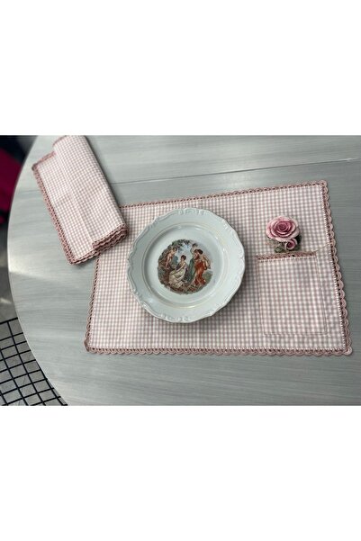 Günay Home Collection Pötikare Duck Kumaş Oyalı Dörtlü Amerikan Servis