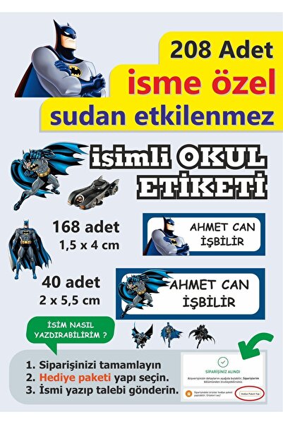 LİPYOS Okul Etiketi Kalem Defter Etiketi Kişiye Özel İsim Yazılabilen Etiket 208 Parça