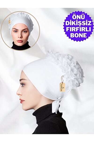 Tergek غطاء رأس من القطن الممشط باللون الأبيض - غطاء رأس حجاب يومي بدون خياطة...