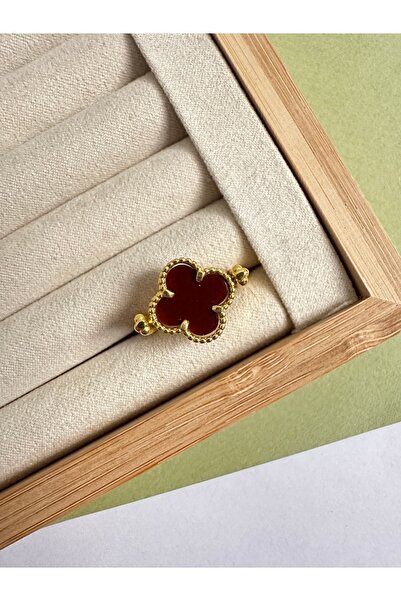 ringbox Gold Çift Taraflı Marka Bordo Yonca Yüzük