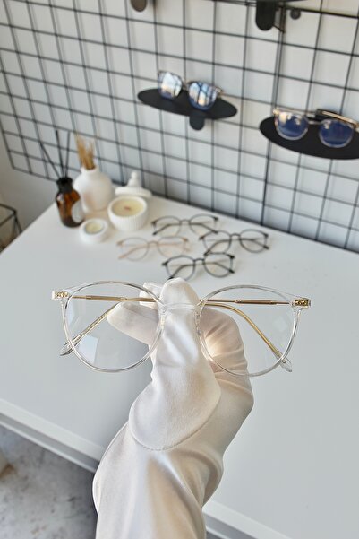 LOOKUP NEW Gold Round Unisex Women Men Clear Blue Light Protection Blue Block...