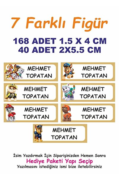 LİPYOS Okul Etiketi Kalem Defter Etiketi Kişiye Özel İsim Yazılabilen Etiket 208 Parça