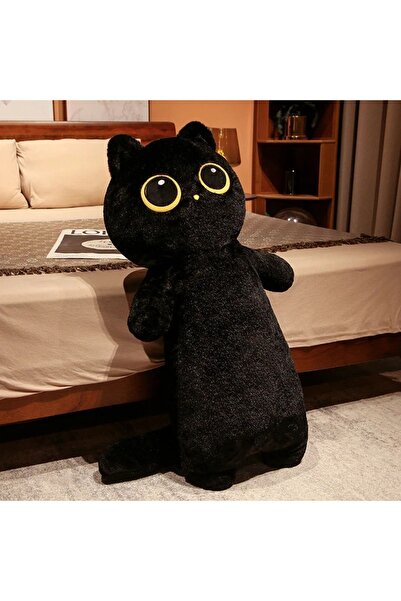 NB market Yastık Kedi 50cm Büyük Boy Siyah Renk Kedi Peluş Oyuncak Kawaii San...