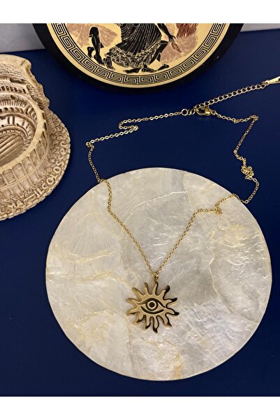 Idarosa Concept Altın Rengi Antik Seri Güneş Göz Sembolü Ra'nın Gözü Çelik Kolye KARARMAZ