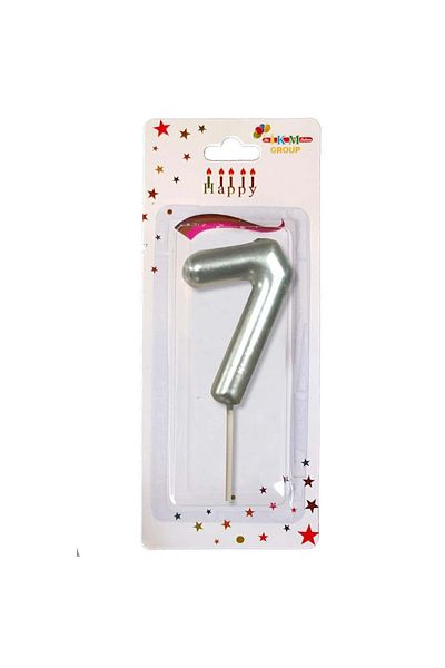 Öz-bal Medium Size 3 Number Silver Colored Candle - 12 Cm Party and Birthday