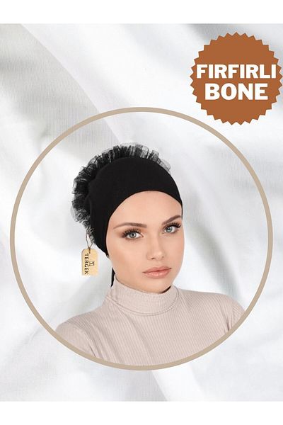 Tergek Black Cotton Combed - Casual Women's Hijab Headscarf and Ready Turban
