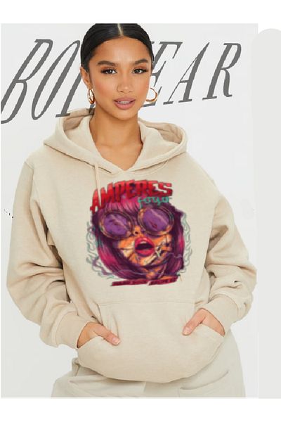 Boi Φούτερ FOYO Design Oversize - Χοντρό λαιμόκοψη, Μαύρο και άσπρο Saks Green, Amperes Printed