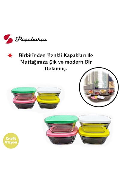 Paşabahçe Pudding Silicone Glass Storage Container with Lid 8 Pieces Breakfast 310ccFma07093