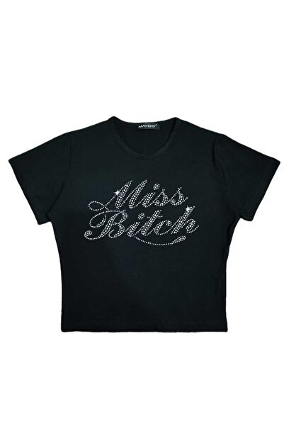 MAYDAY CULTURE Kadın Üste Oturan Kalıp Bel Boy Crop Baskılı Bisiklet Yaka Bab...