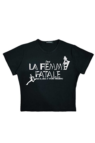 MAYDAY CULTURE Γυναικείο μπλουζάκι με στάμπα με λαιμόκοψη σε μήκος μέσης