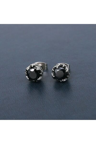 Viking Unisex Gothic Design Black Zircon Stone Steel Biker Earrings