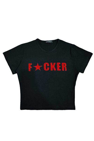 MAYDAY CULTURE Γυναικείο μπλουζάκι με στάμπα με λαιμόκοψη σε μήκος μέσης