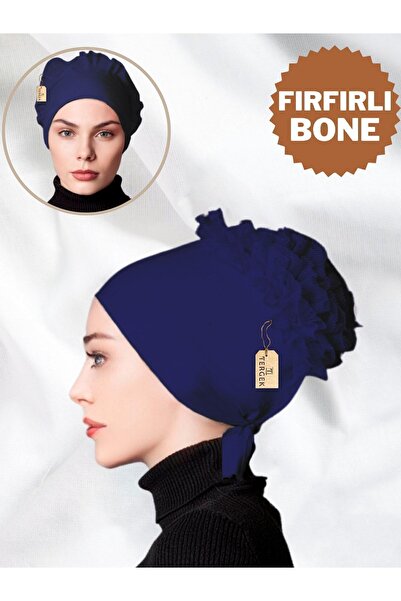 Tergek نسيج قطني ممشط باللون الأزرق الداكن - حجاب نسائي يومي مكشكش جاهز للرأس