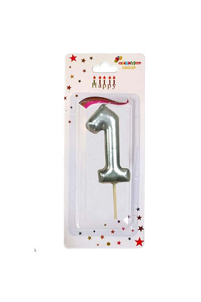 Öz-bal Medium Size 3 Number Silver Colored Candle - 12 Cm Party and Birthday