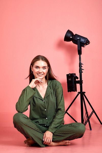 Sude HOMEWEAR Σετ Πιτζάμες Πράσινη Σουέντ - Πουά, Μακρυμάνικο