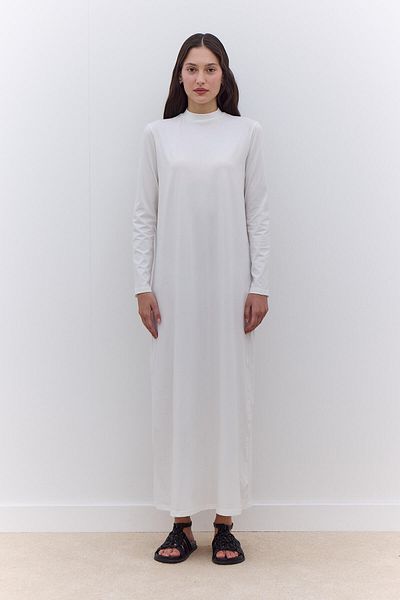 Manuka Ecrufarbenes, langärmliges Lycra-Kleid