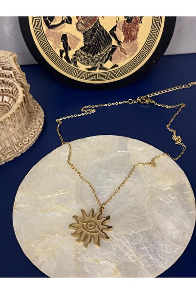 Idarosa Concept Altın Rengi Antik Seri Güneş Göz Sembolü Ra'nın Gözü Çelik Kolye KARARMAZ