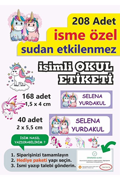 LİPYOS Okul Etiketi Kalem Defter Etiketi Kişiye Özel İsim Yazılabilen Etiket 208 Parça