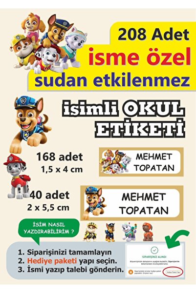 LİPYOS Okul Etiketi Kalem Defter Etiketi Kişiye Özel İsim Yazılabilen Etiket 208 Parça