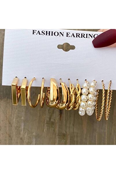 Perry Accesories çoklu incili halkalı kare kombin küpe seti çoklu küpe